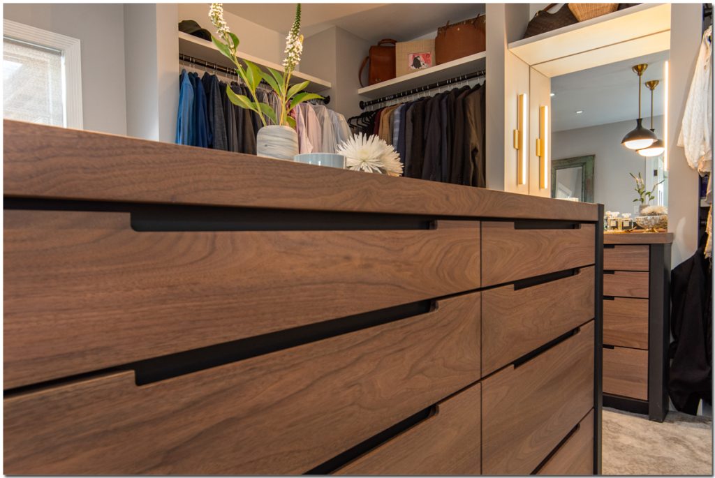 Masculine dressing room - renovated a bedroom into a master closet and dressing room
